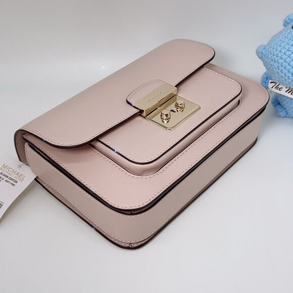Michael Kors Sloan Editor Large Shoulder Smooth Leather Bag Soft Pink Crossbody - Picture 7 of 15